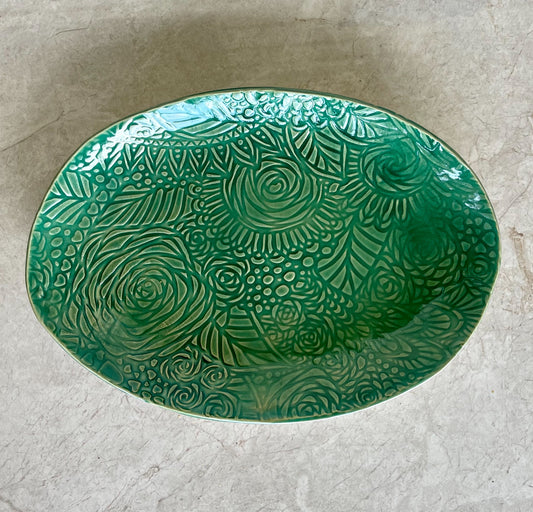 Green floral platter